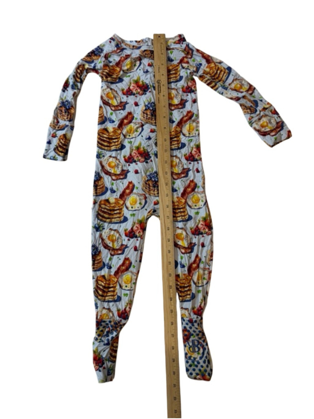 Bums & Roses Breakfast Food Bamboo Footie Pajamas 3T Pancakes Bacon